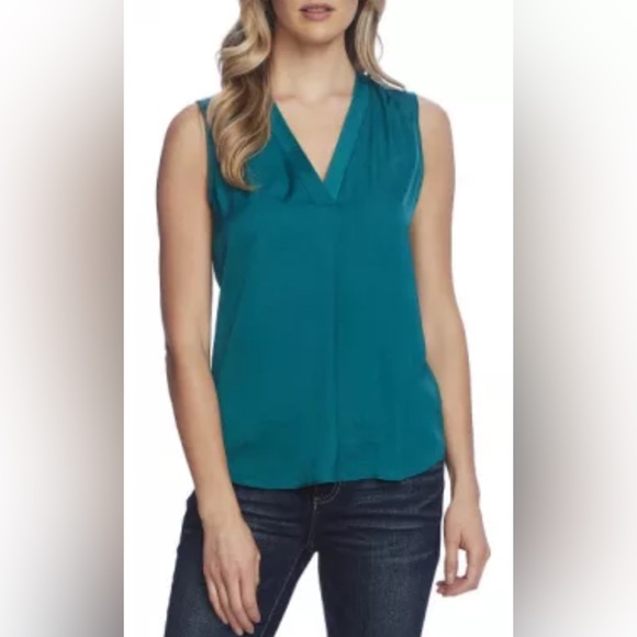 Vince Camuto Deep Teal Sleeveless Blouse - Picture 1 of 7